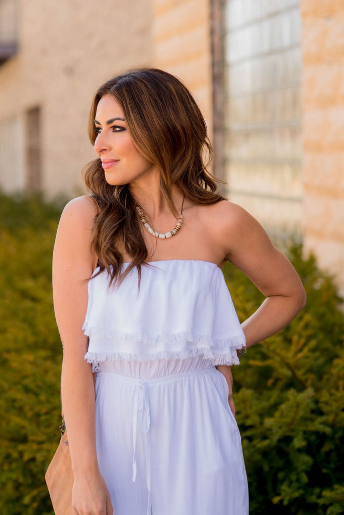 Frayed Edge Strapless Jumpsuit - Betsey's Boutique Shop -