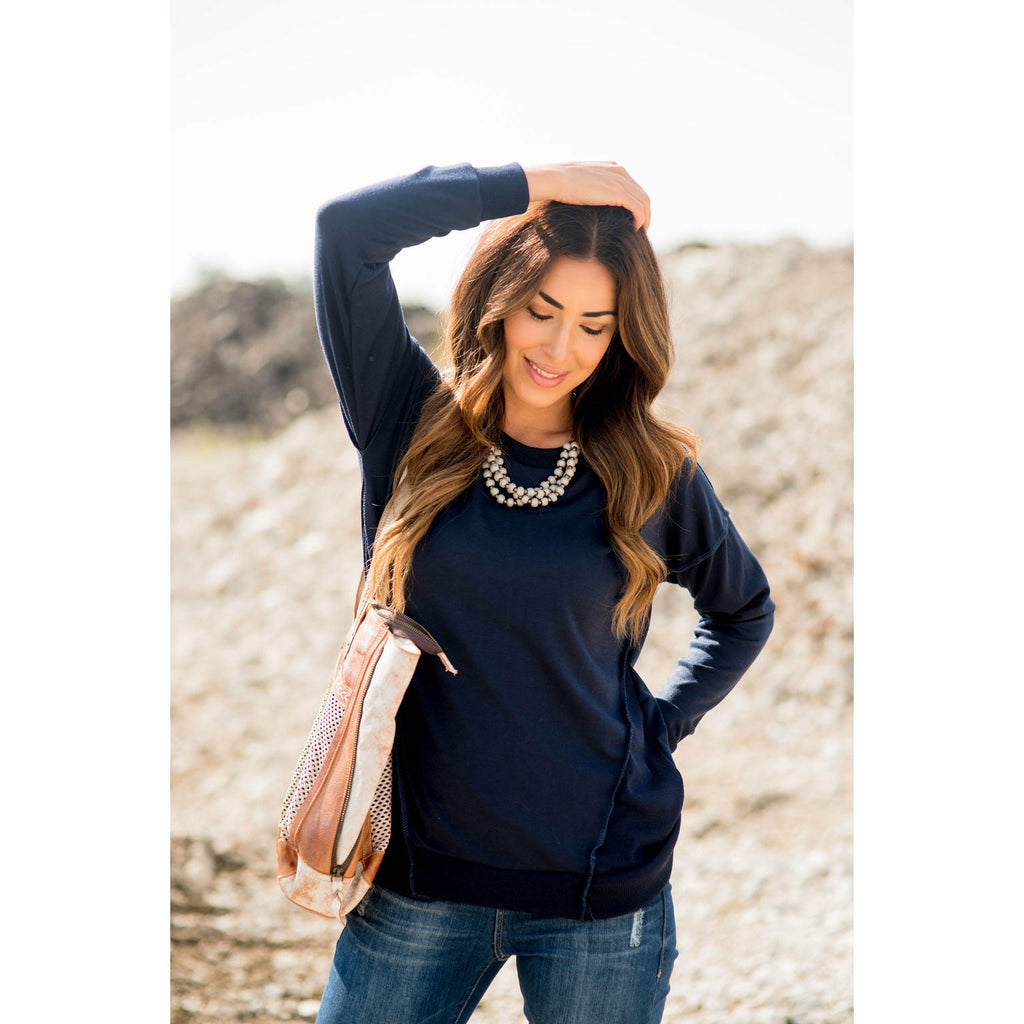 Raw Trimmed Stitched Sweatshirt - Betsey's Boutique Shop