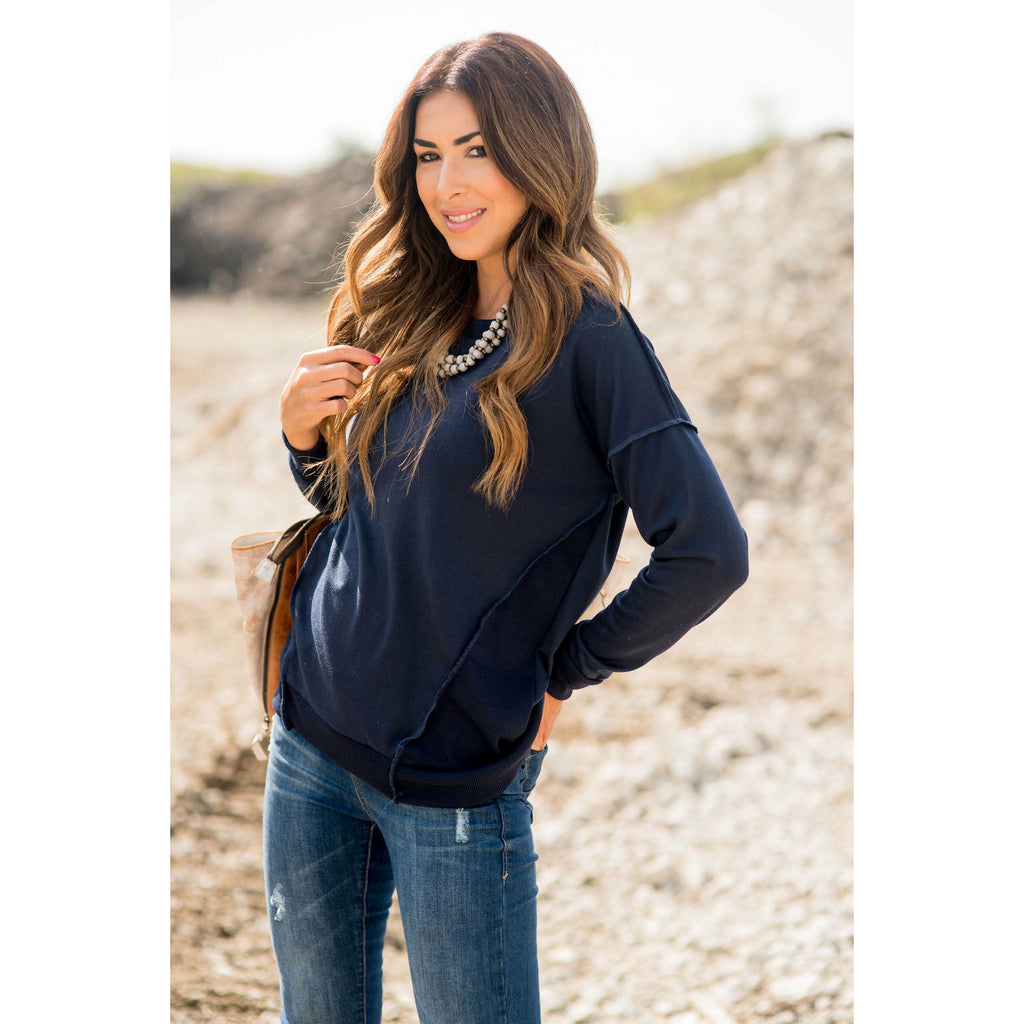 Raw Trimmed Stitched Sweatshirt - Betsey's Boutique Shop