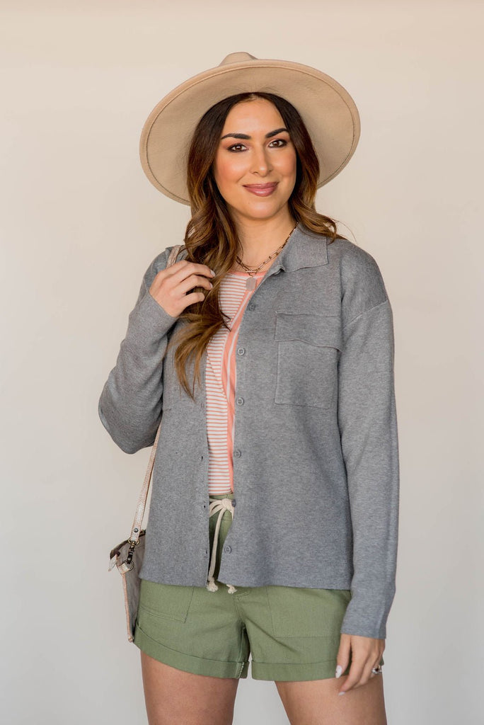 Heathered Side Slit Shacket - Betsey's Boutique Shop -