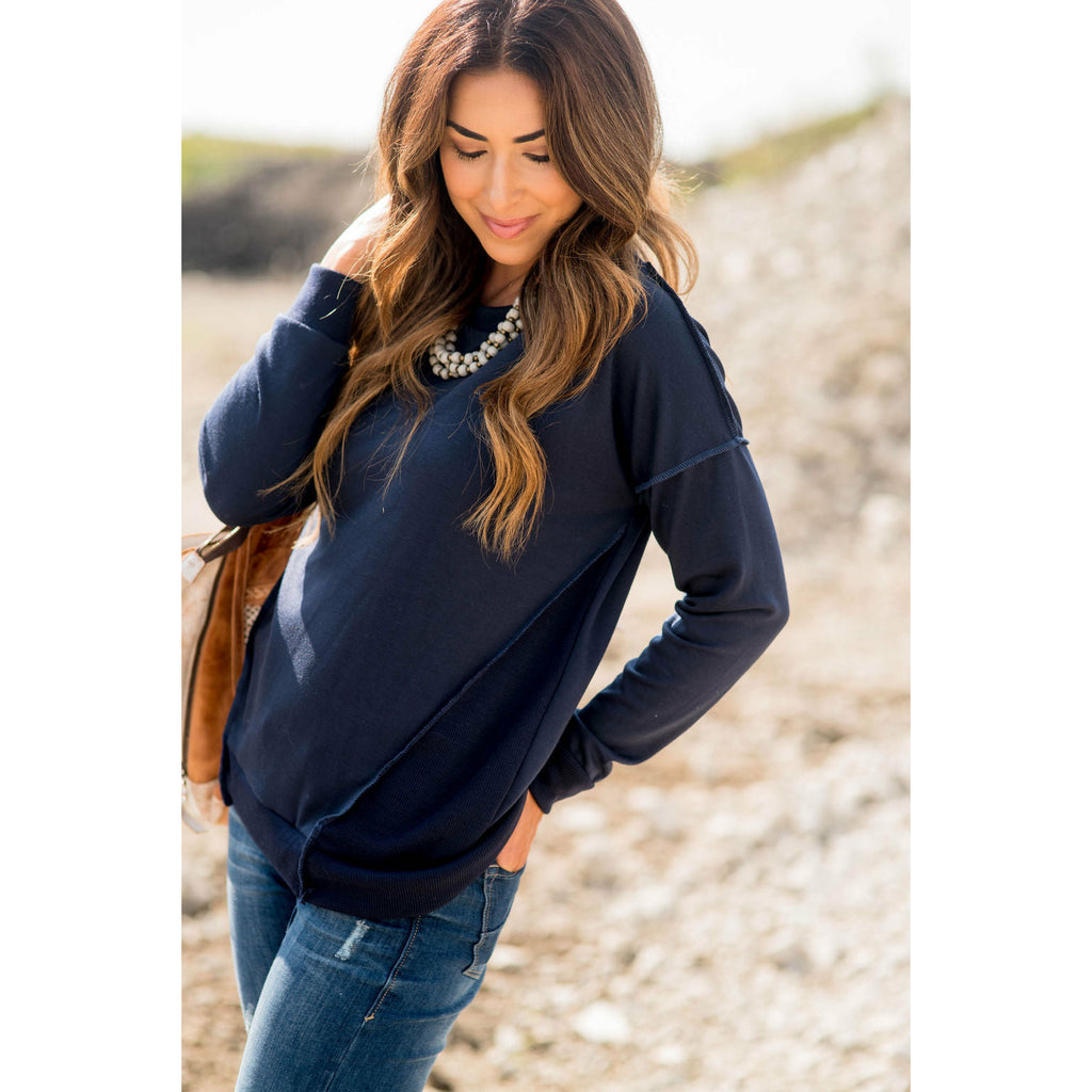 Raw Trimmed Stitched Sweatshirt - Betsey's Boutique Shop