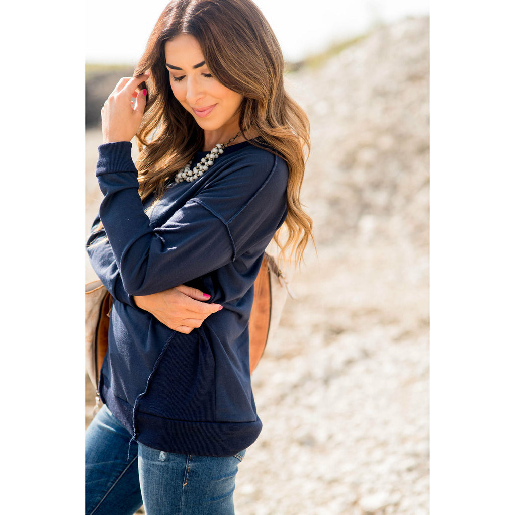 Raw Trimmed Stitched Sweatshirt - Betsey's Boutique Shop