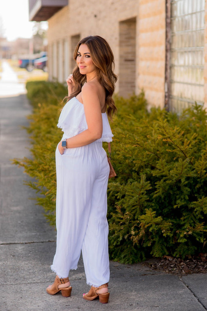 Frayed Edge Strapless Jumpsuit - Betsey's Boutique Shop -