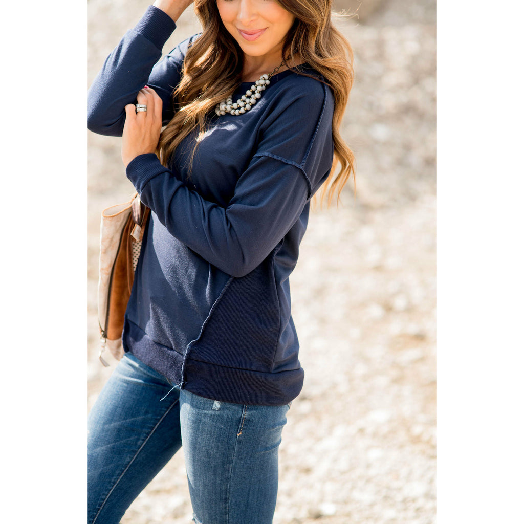 Raw Trimmed Stitched Sweatshirt - Betsey's Boutique Shop