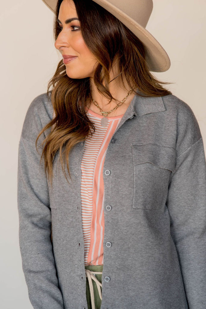 Heathered Side Slit Shacket - Betsey's Boutique Shop -