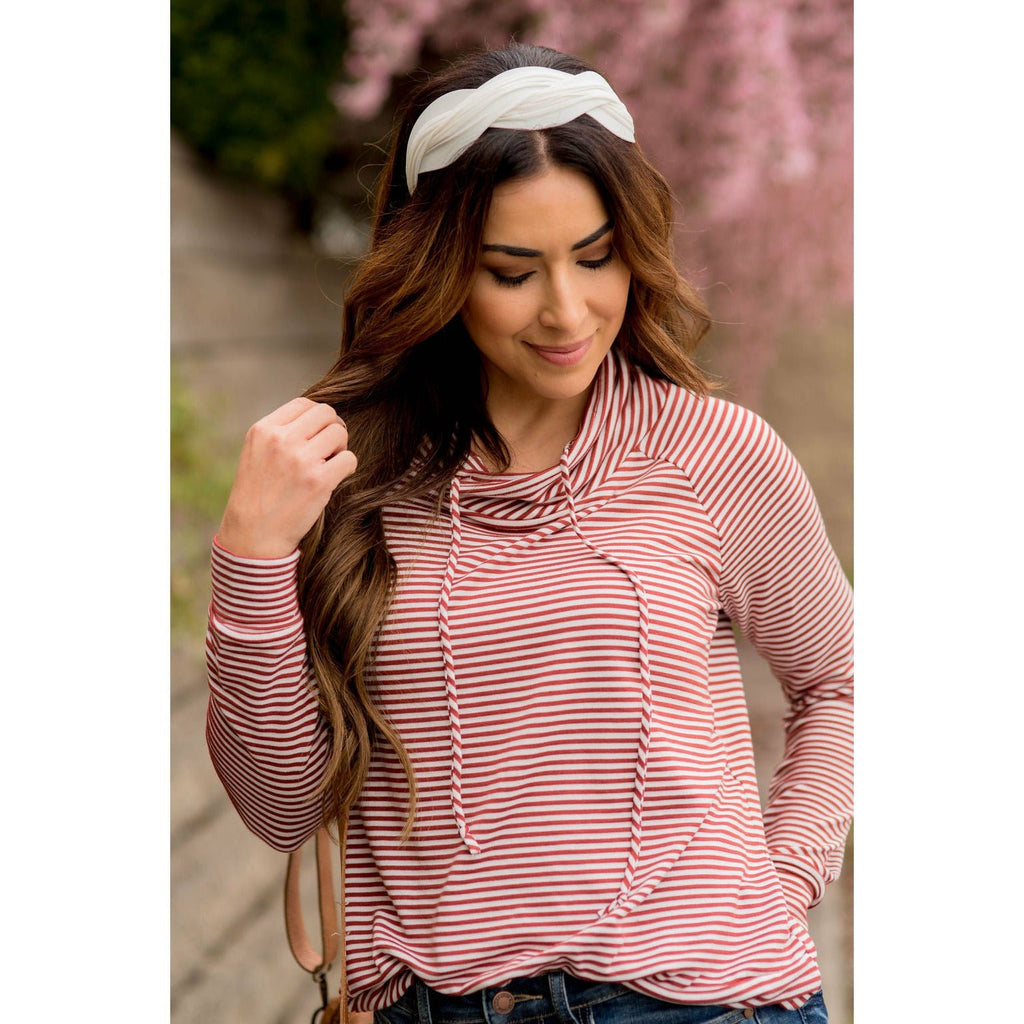 Basic Striped Cowl Neck Sweatshirt - Betsey's Boutique Shop