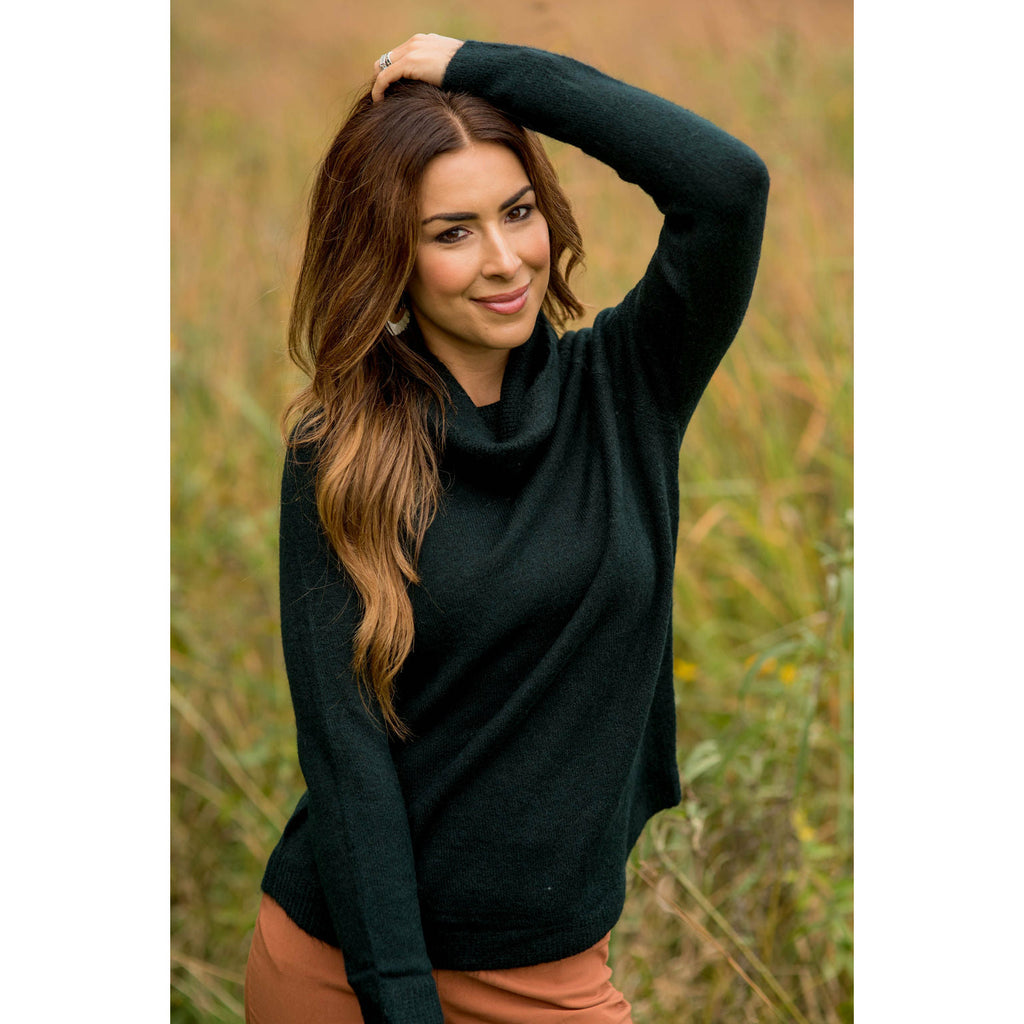 Detailed Waffle Cowl Neck Sweater - Betsey's Boutique Shop