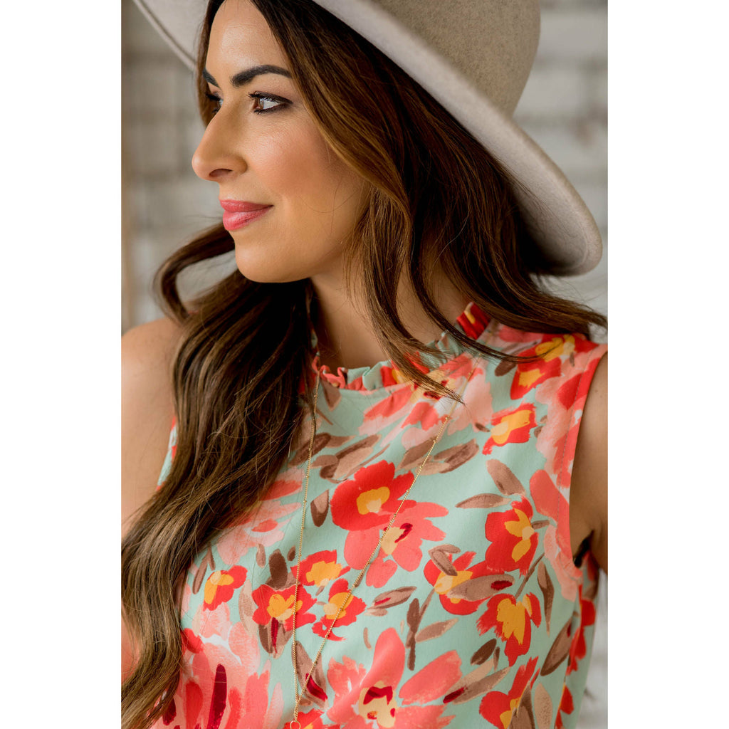 Brushed Floral Cinch Neck Dress - Betsey's Boutique Shop