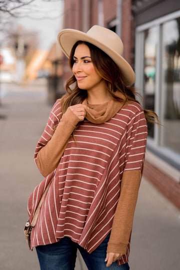 Solid Trim Cowl Neck Poncho - Betsey's Boutique Shop - Outerwear