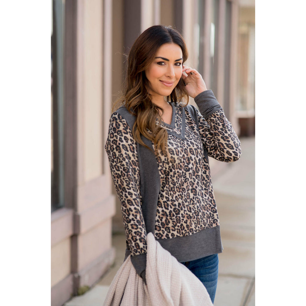 Double V Trimmed Neck Leopard Tee - Betsey's Boutique Shop