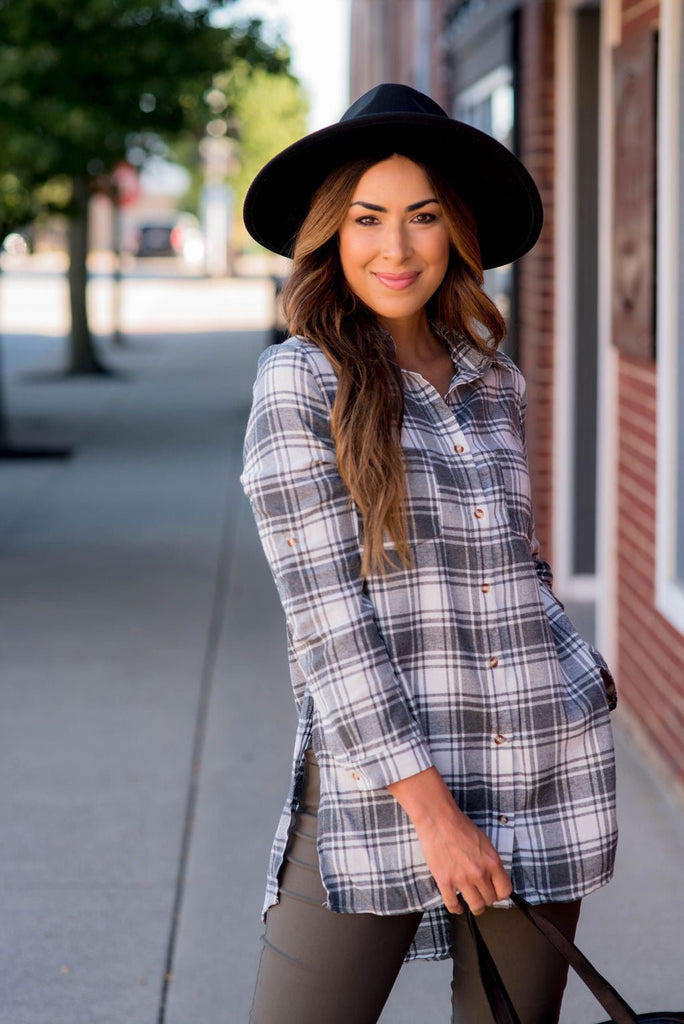 Grey Plaid Shirt - Betsey's Boutique Shop