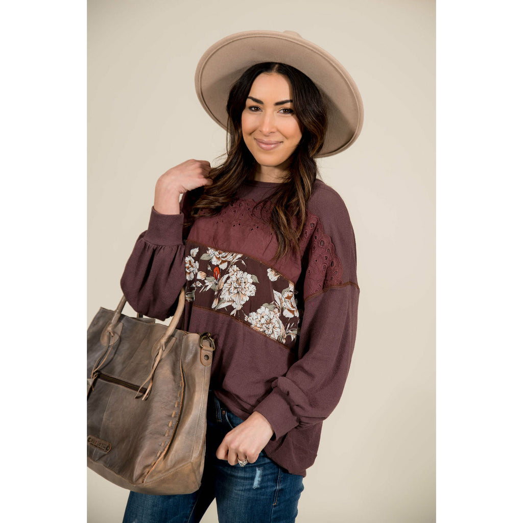 Touch of Floral Burgundy Sweatshirt - Betsey's Boutique Shop