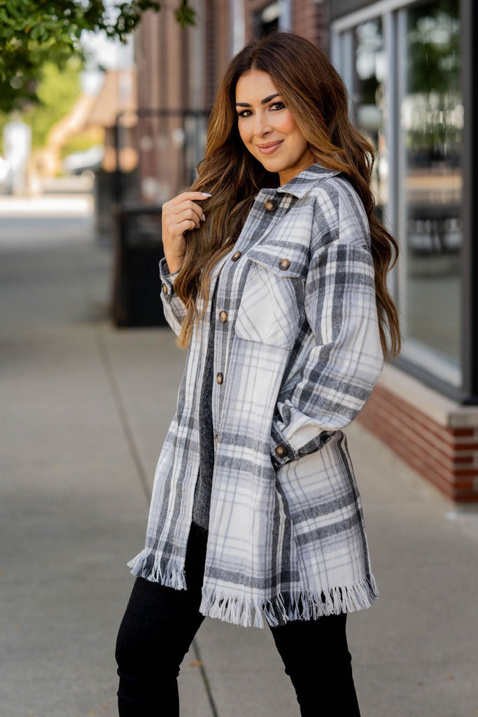 Fringe Bottom Plaid Tunic Shacket - Betsey's Boutique Shop -