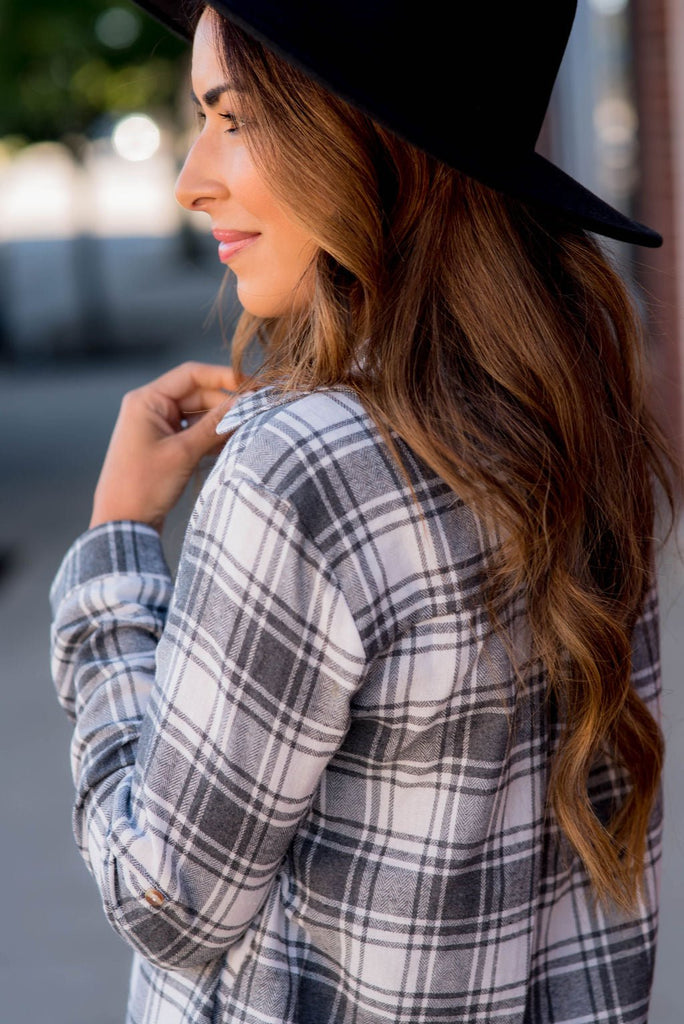 Grey Plaid Shirt - Betsey's Boutique Shop