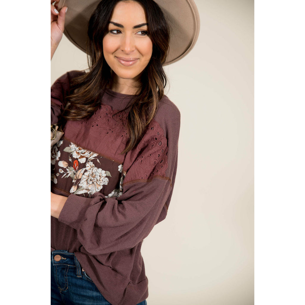 Touch of Floral Burgundy Sweatshirt - Betsey's Boutique Shop