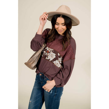 Touch of Floral Burgundy Sweatshirt - Betsey's Boutique Shop