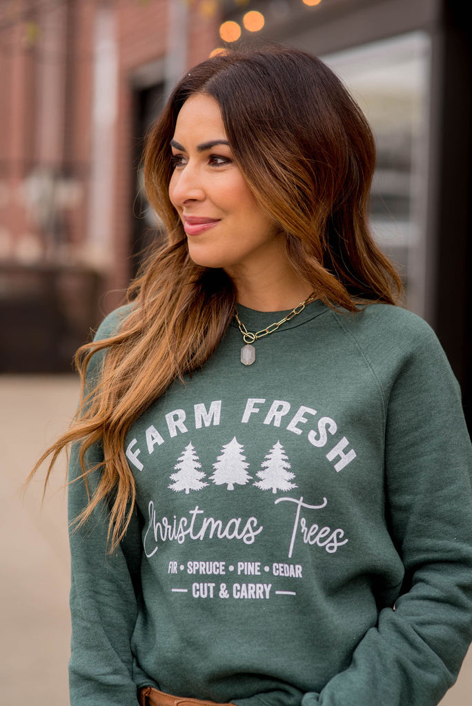 Farm Fresh Christmas Trees Graphic Crewneck - Betsey's Boutique Shop