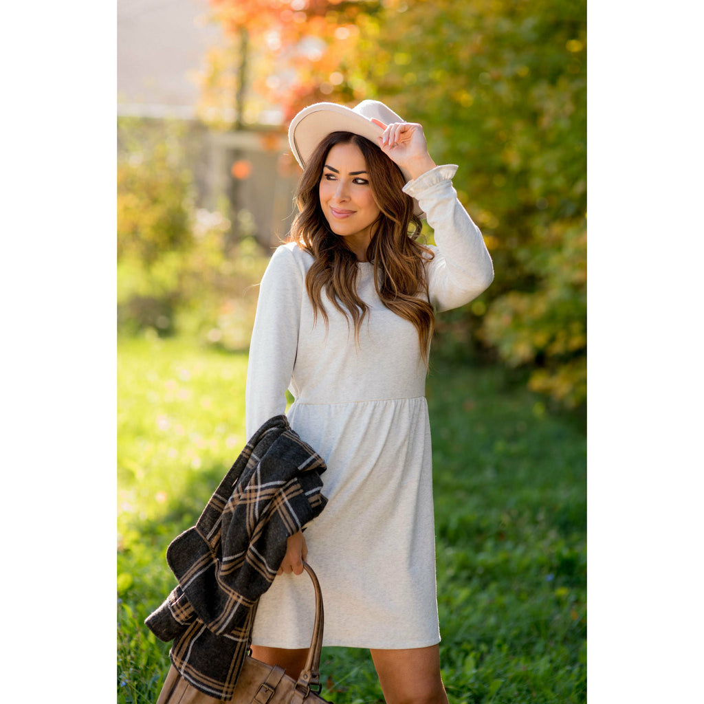 Cinched Ruffle Sleeve Sweatshirt Dress - Betsey's Boutique Shop