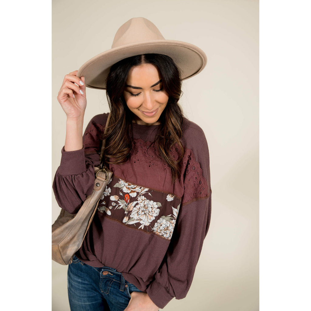 Touch of Floral Burgundy Sweatshirt - Betsey's Boutique Shop