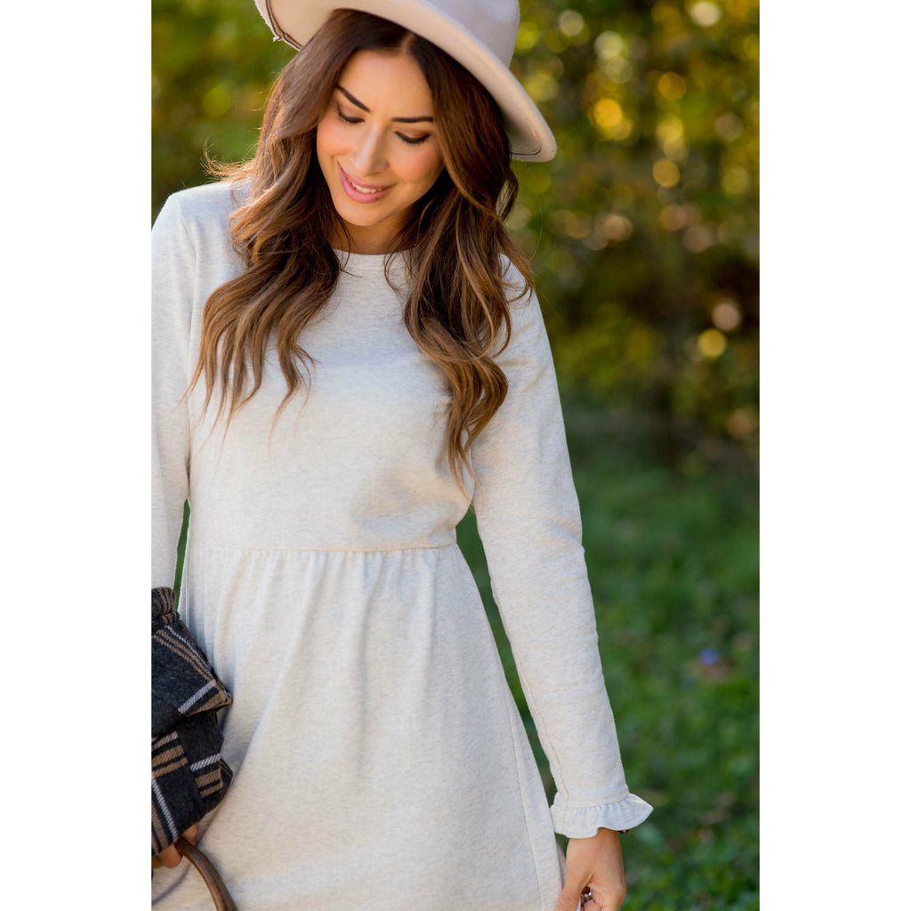 Cinched Ruffle Sleeve Sweatshirt Dress - Betsey's Boutique Shop