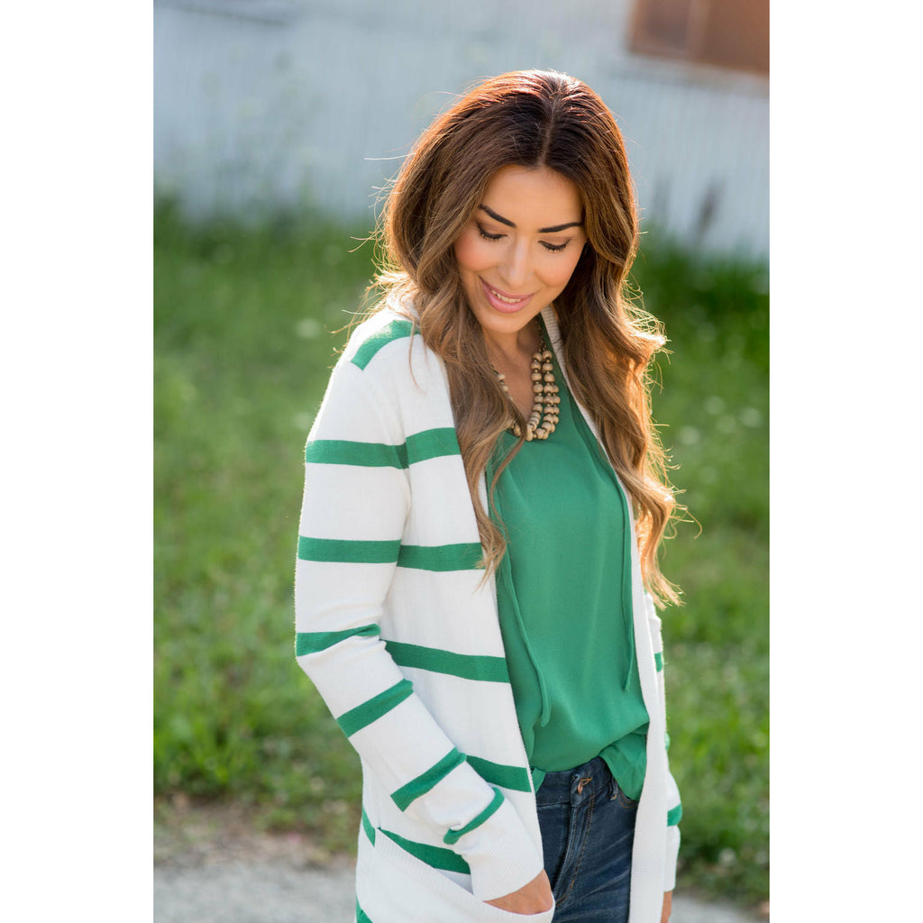 Striped Butter Soft Tunic Cardigan-White - Betsey's Boutique Shop