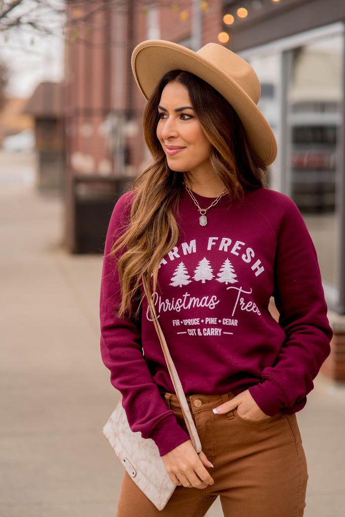 Farm Fresh Christmas Trees Graphic Crewneck - Betsey's Boutique Shop