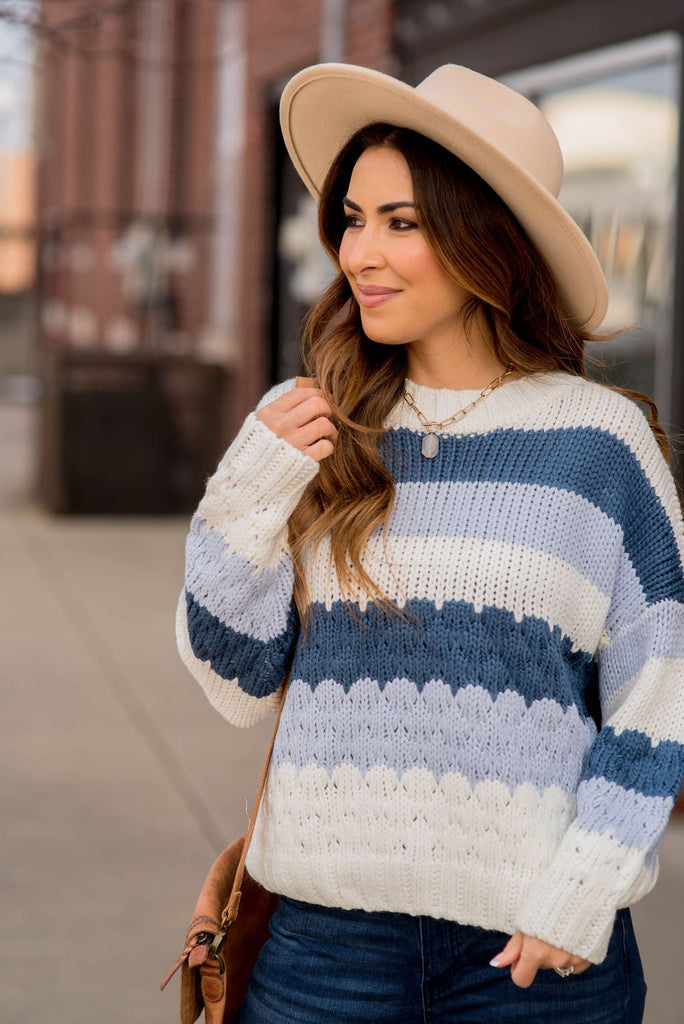 Mixed Knitted Stripes Sweater - Betsey's Boutique Shop -