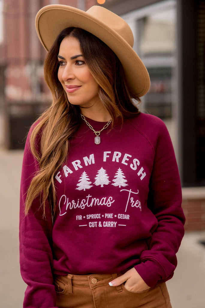 Farm Fresh Christmas Trees Graphic Crewneck - Betsey's Boutique Shop