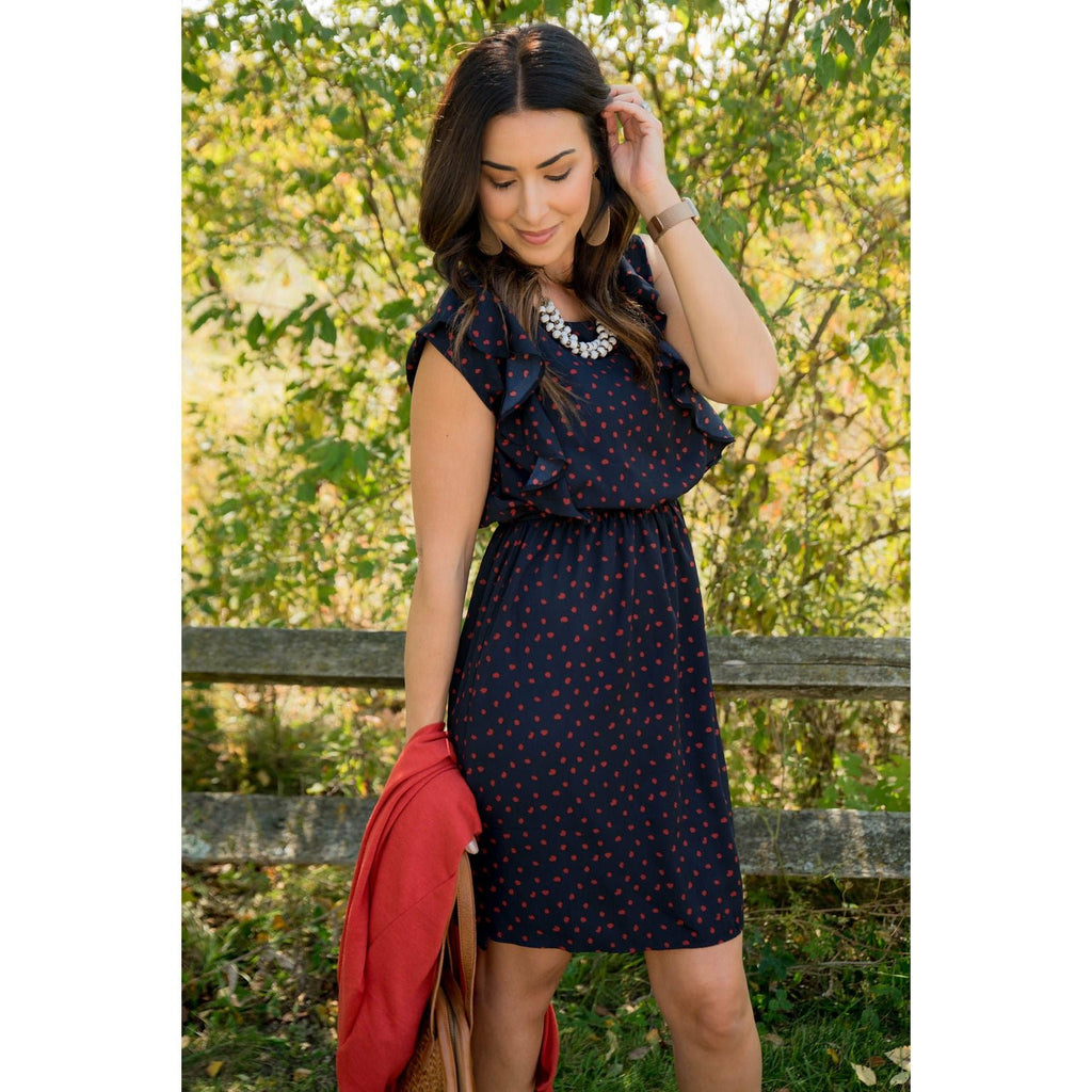 Dotted Ruffle Accent Dress - Betsey's Boutique Shop