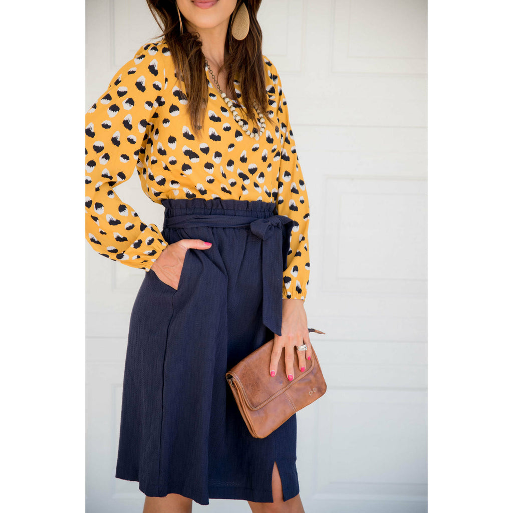 Mustard/Navy Dot Blouse - Betsey's Boutique Shop