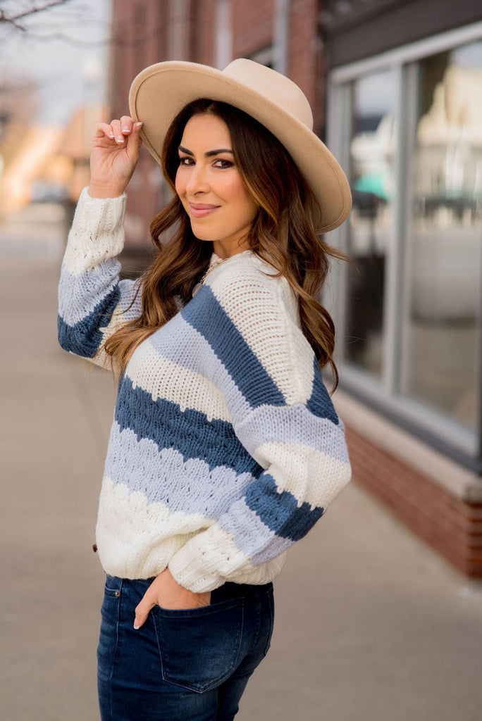 Mixed Knitted Stripes Sweater - Betsey's Boutique Shop -