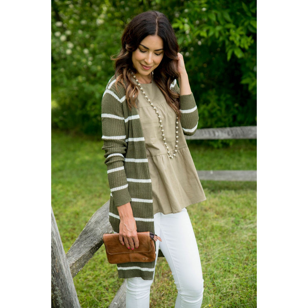 Solid Lightweight Striped Tunic Cardigan - Betsey's Boutique Shop