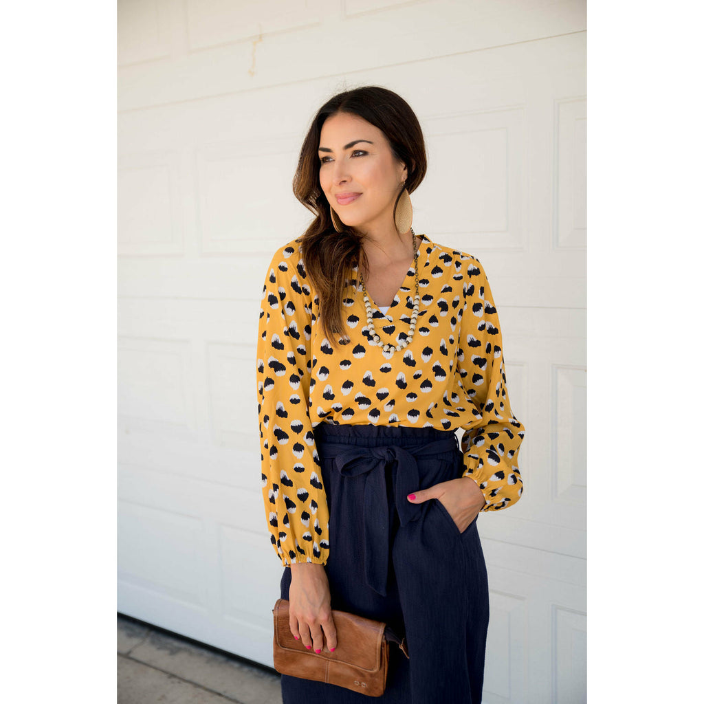 Mustard/Navy Dot Blouse - Betsey's Boutique Shop