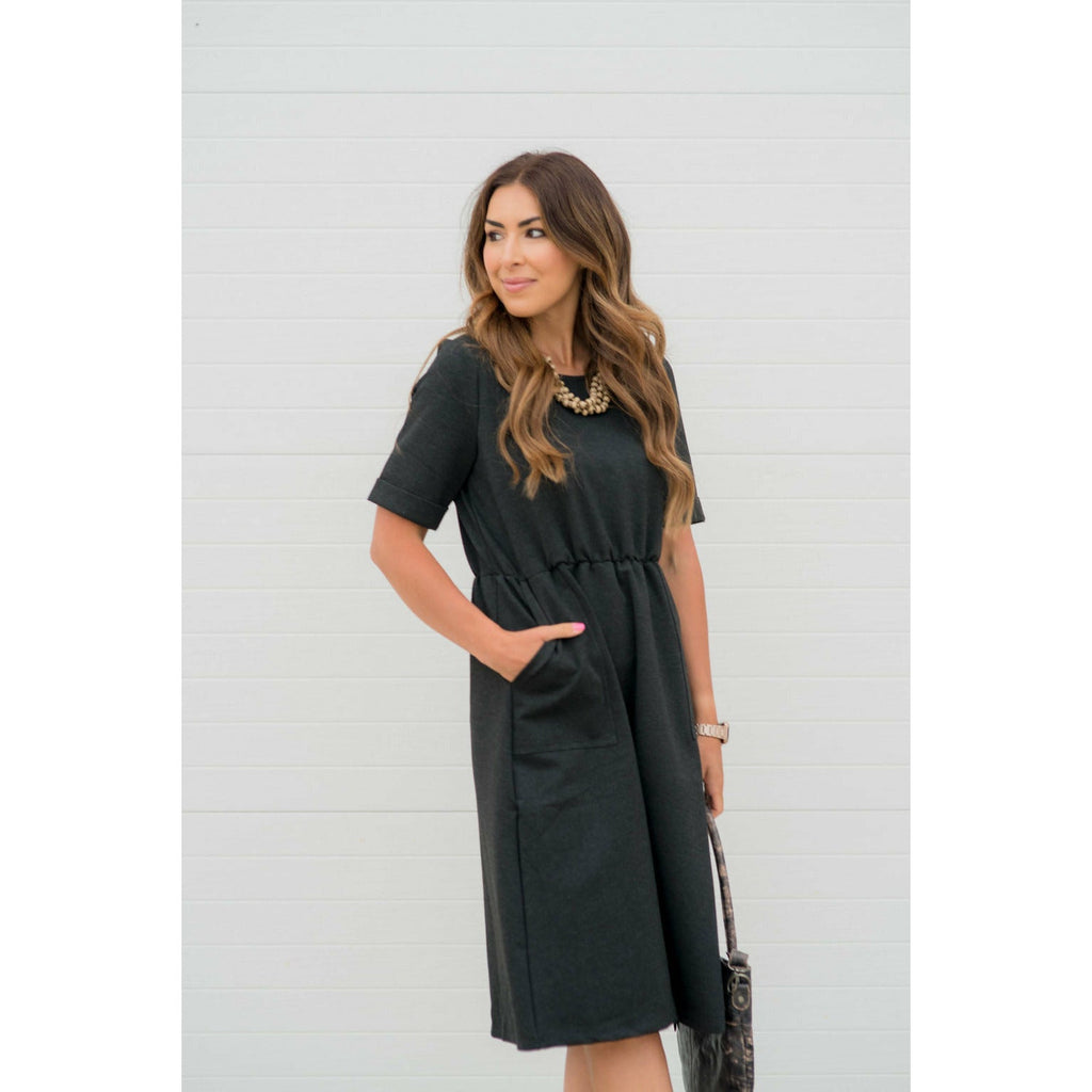 Cinched Waist Pocket Sweatshirt Dress - Betsey's Boutique Shop