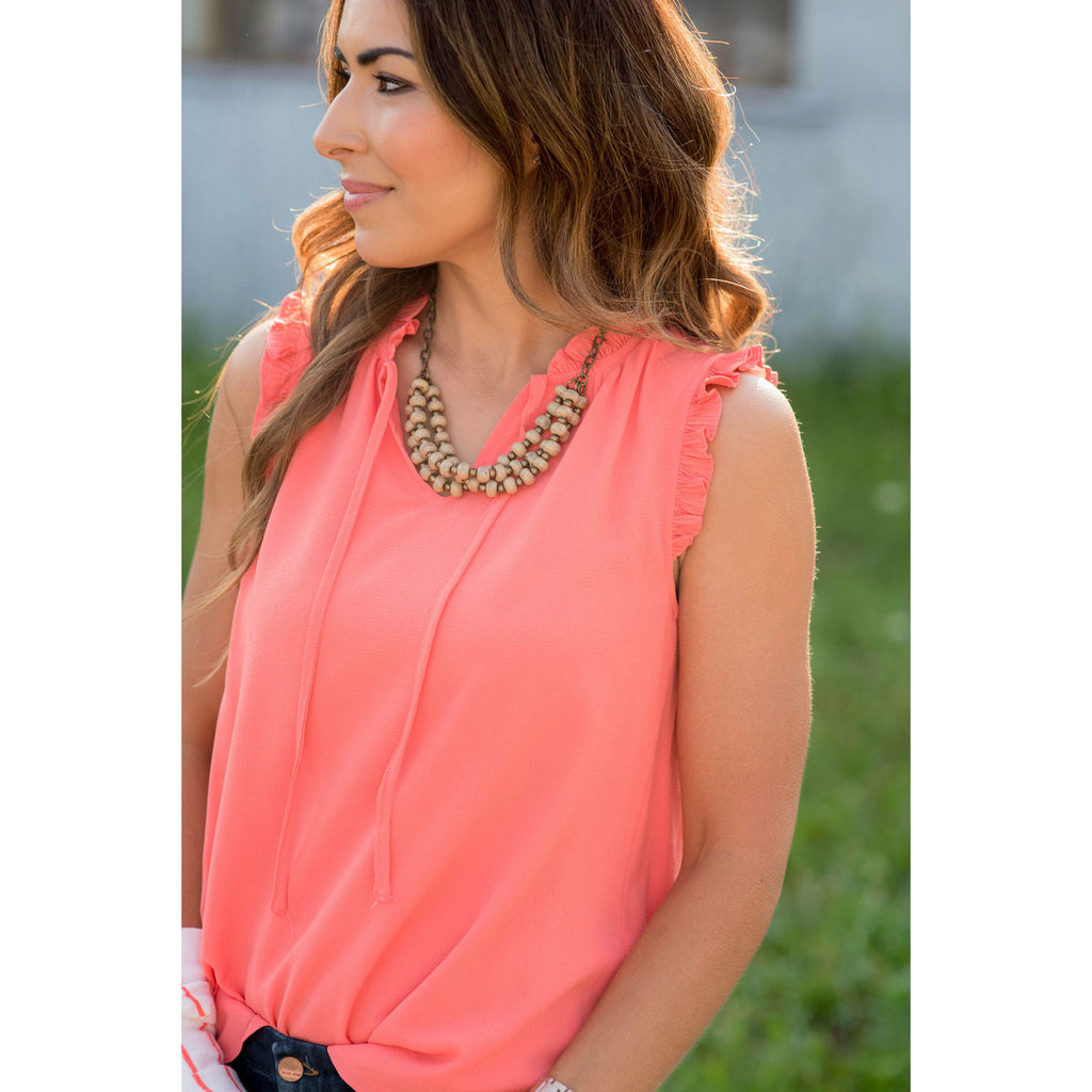 Single Ruffle Tie Neck Tank - Betsey's Boutique Shop