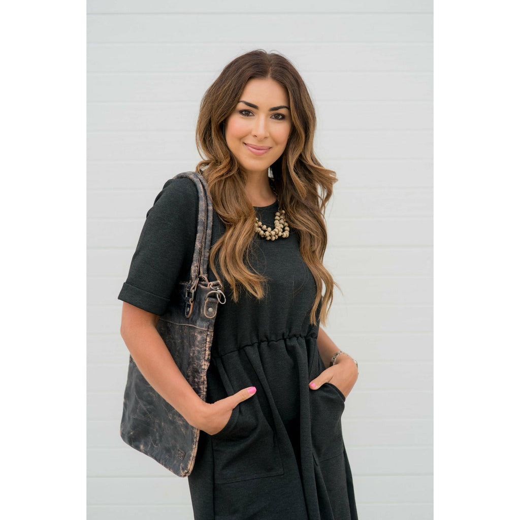 Cinched Waist Pocket Sweatshirt Dress - Betsey's Boutique Shop