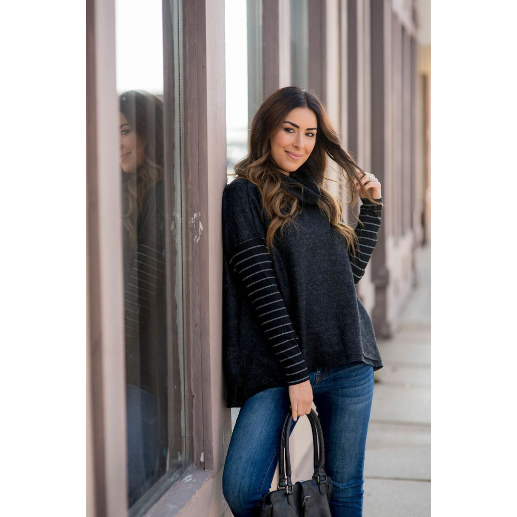 Double Lined Faux Poncho Style Sweater - Betsey's Boutique Shop