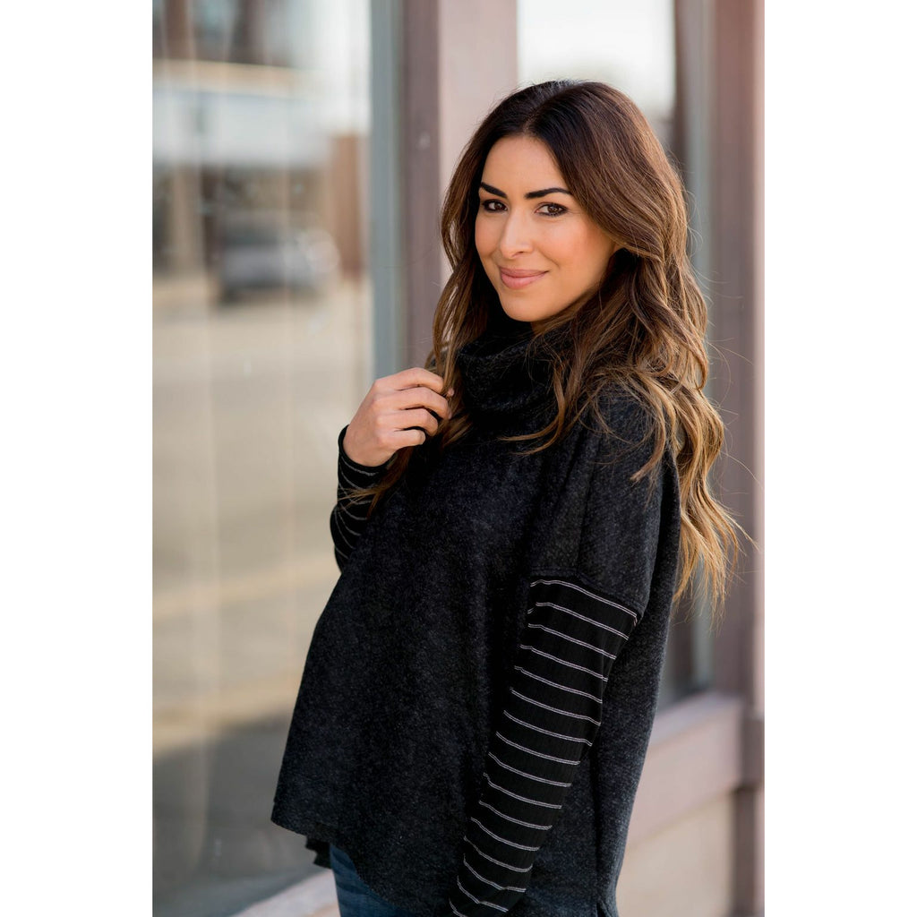 Double Lined Faux Poncho Style Sweater - Betsey's Boutique Shop