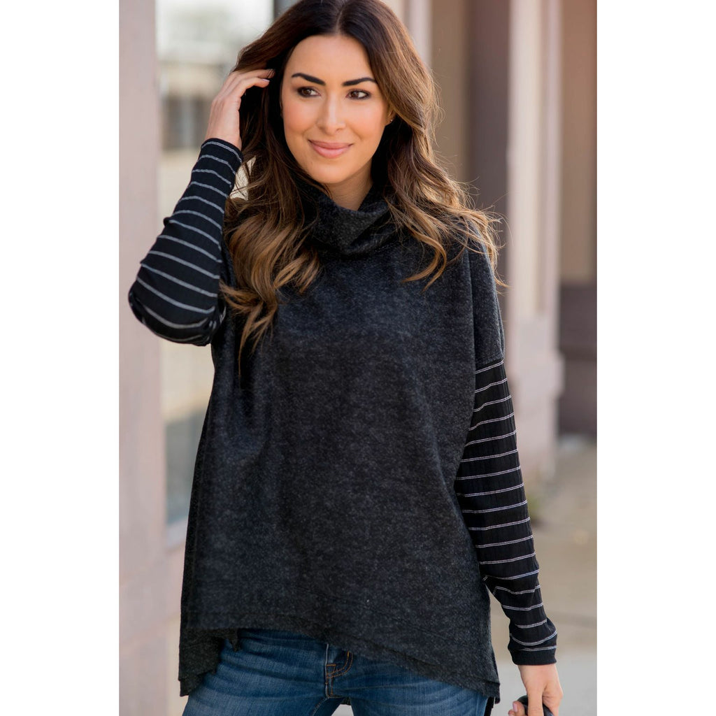 Double Lined Faux Poncho Style Sweater - Betsey's Boutique Shop