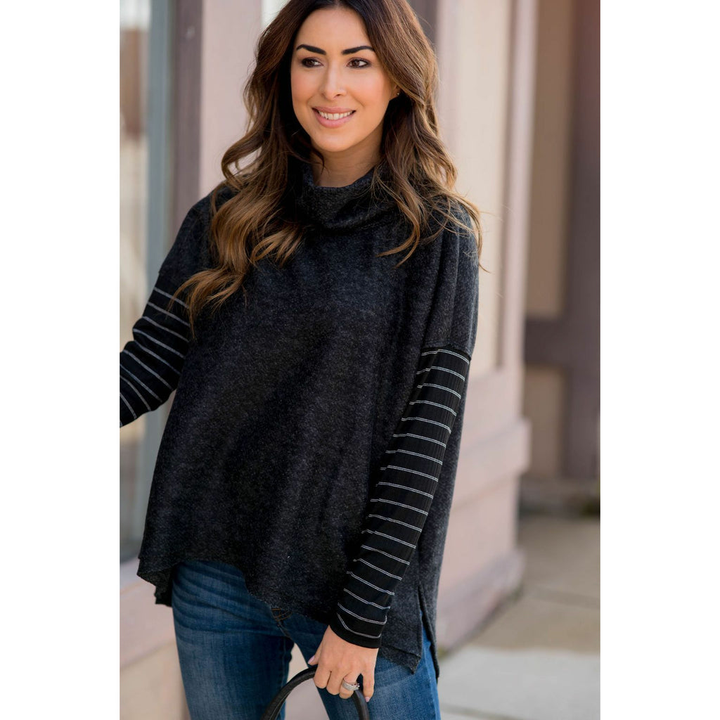 Double Lined Faux Poncho Style Sweater - Betsey's Boutique Shop