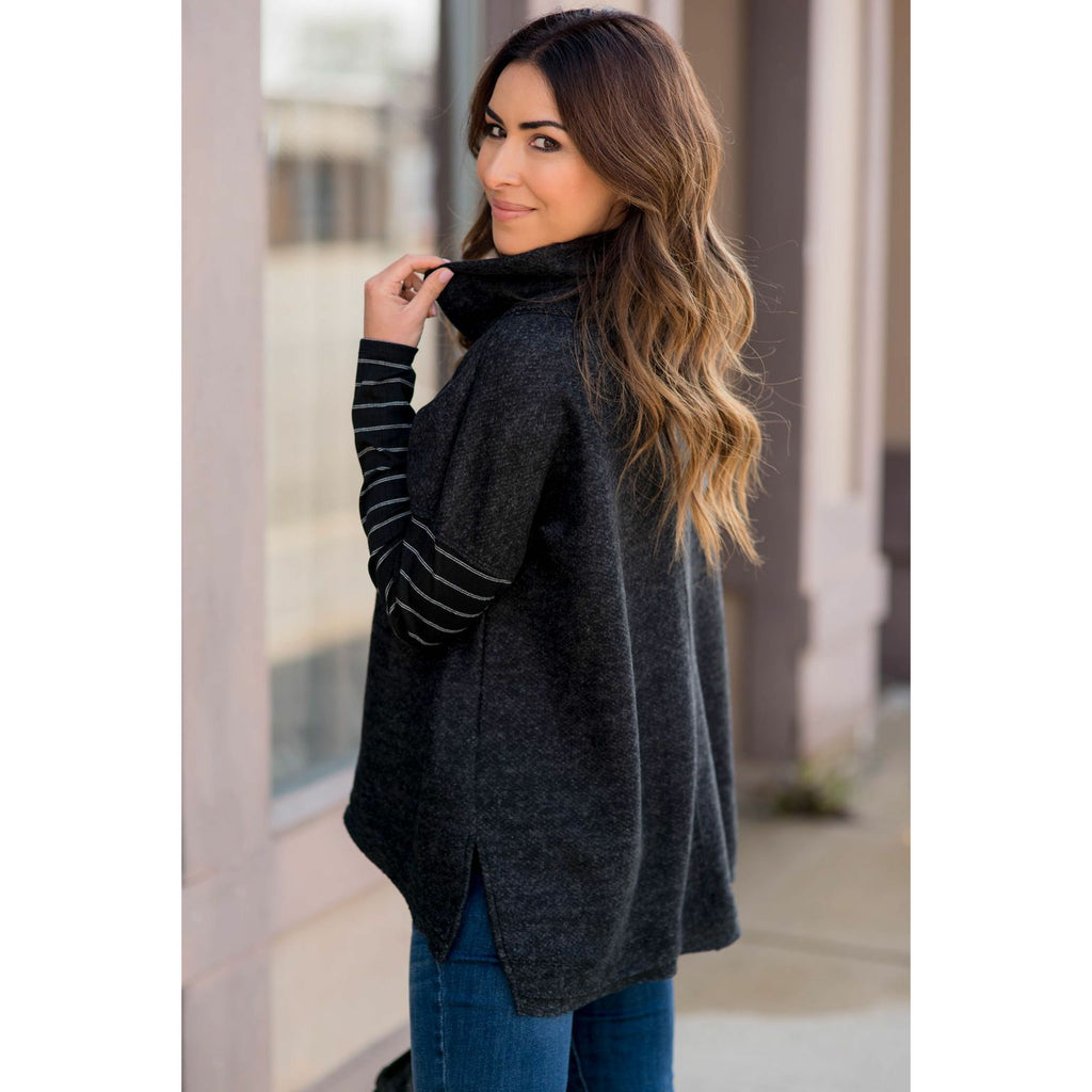 Double Lined Faux Poncho Style Sweater - Betsey's Boutique Shop