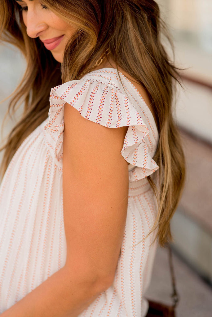 Leaf Print Flutter Trim Tank - Betsey's Boutique Shop