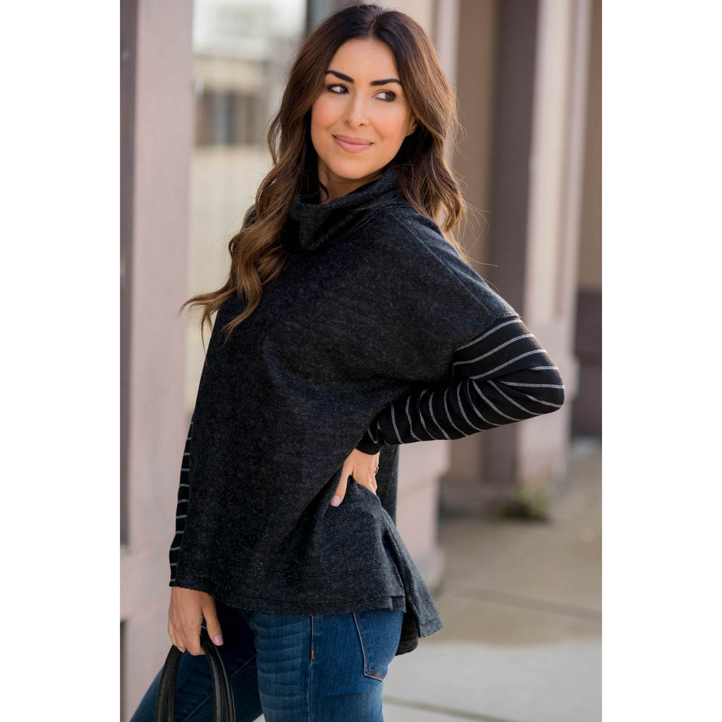 Double Lined Faux Poncho Style Sweater - Betsey's Boutique Shop