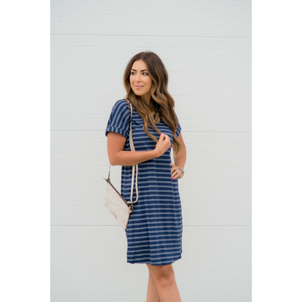 Cuffed Sleeve Double Striped Dress - Betsey's Boutique Shop