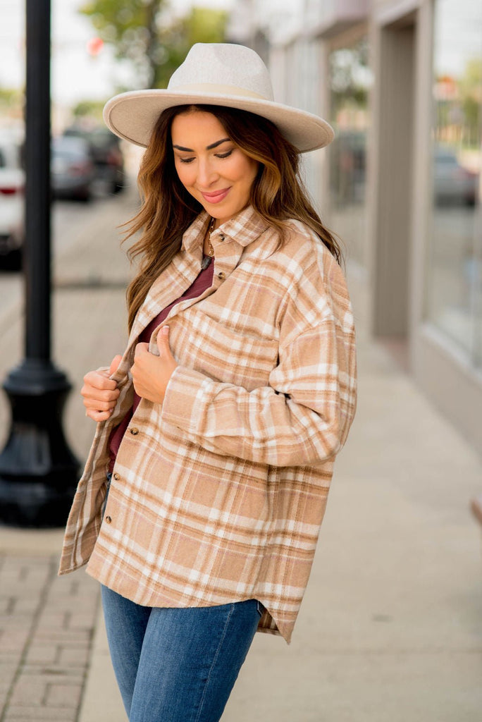 Neutral Shades Plaid Shacket - Betsey's Boutique Shop