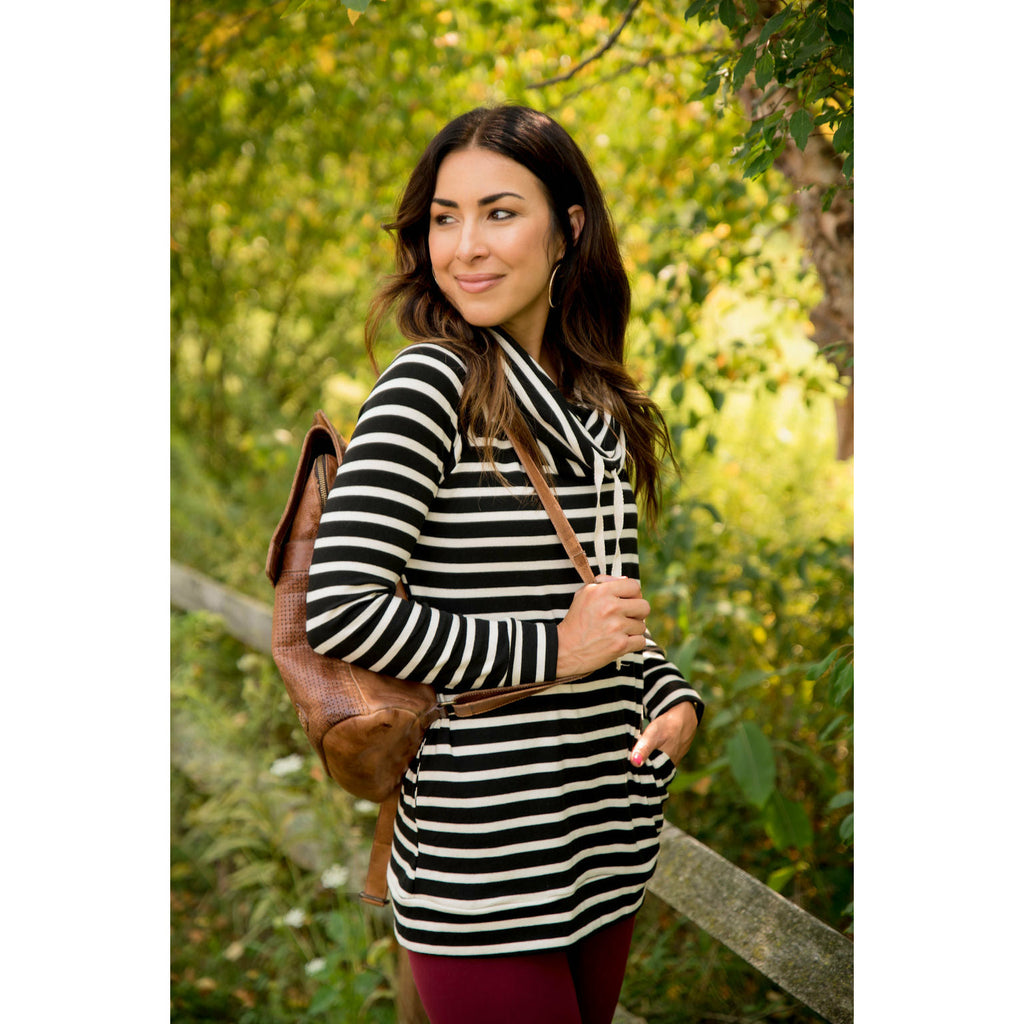 Striped Cowl Neck Sweatshirt Tunic - Betsey's Boutique Shop