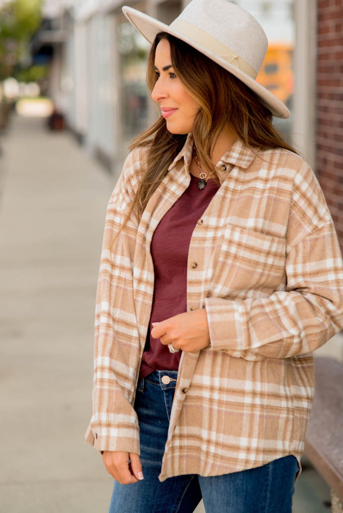 Neutral Shades Plaid Shacket - Betsey's Boutique Shop