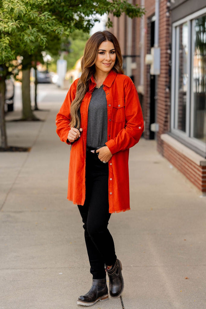 Frayed Accented Tunic Shacket - Betsey's Boutique Shop -