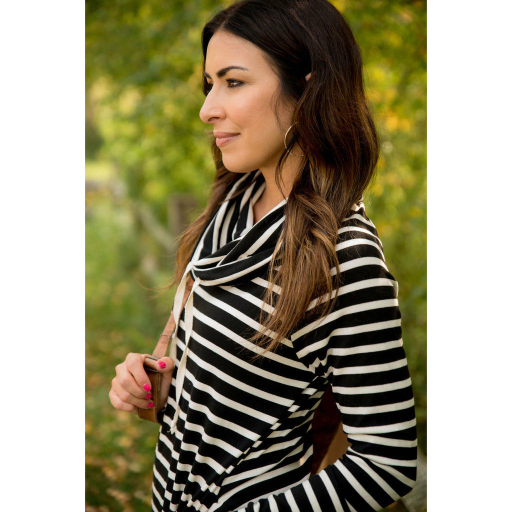 Striped Cowl Neck Sweatshirt Tunic - Betsey's Boutique Shop