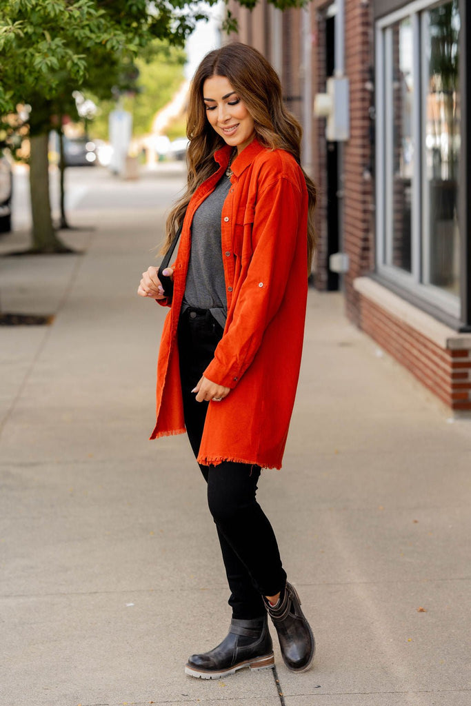 Frayed Accented Tunic Shacket - Betsey's Boutique Shop -